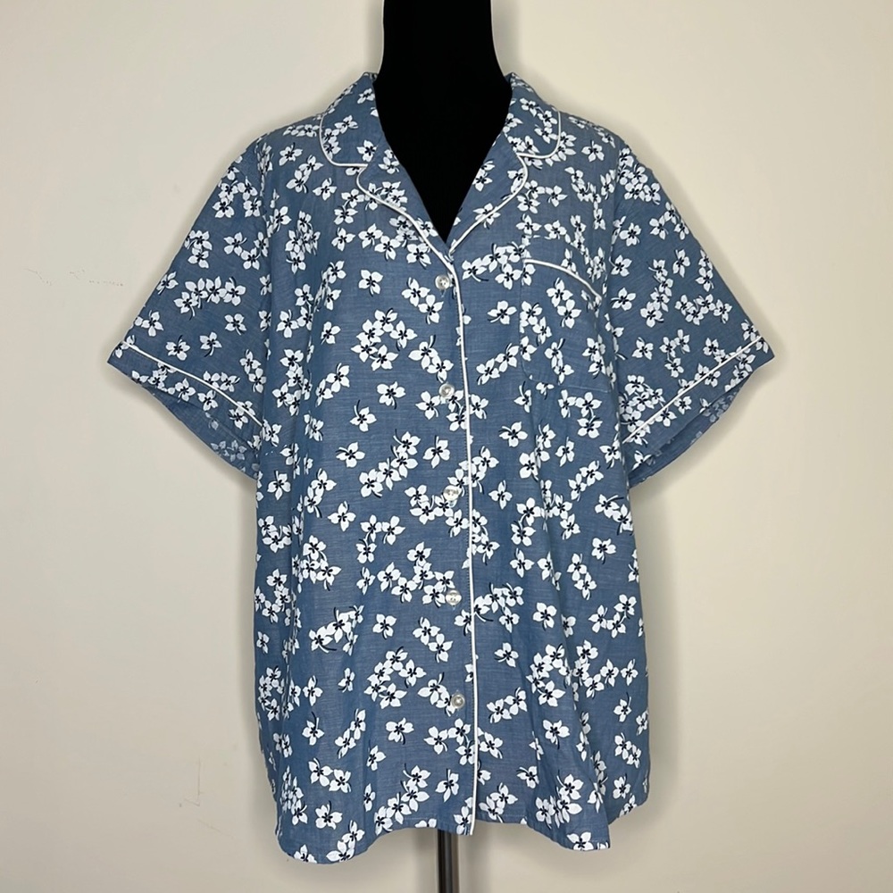 DRAPER JAMES X LAND’S END Plus Size Blue Floral Top 2X